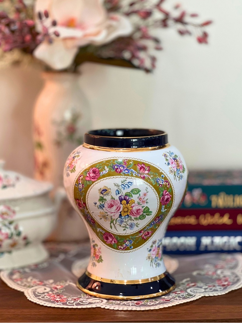 Vintage Florence Floral Porcelain Urn (Missing Lid)